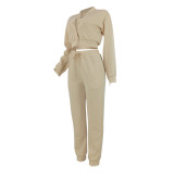 Single-button Sleeve Zipper Top Sport Two-piece Pants Set FENF-6042