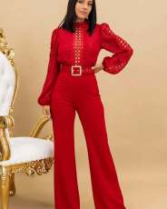 Hollow Out Tie Up Wide Leg Jumpsuit OSM-4491