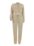 Single-button Sleeve Zipper Top Sport Two-piece Pants Set FENF-6042
