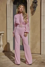 Hollow Out Tie Up Wide Leg Jumpsuit OSM-4491