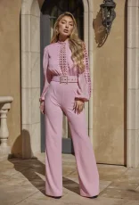 Hollow Out Tie Up Wide Leg Jumpsuit OSM-4491
