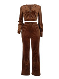 Solid Color Hooded Long Sleeve Two Piece Pants Set FENF-6049