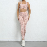 Leopard Print Tank Tops Sport Two Piece Pants Set GQSA-44839