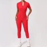 Short Sleeve Zipper Yoga Sport Jumpsuit GQSA-25500