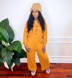 Plus Size Long Sleeve Lapel Wide Leg Jumpsuit NY-3713