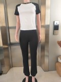 Contrast Color Short Sleeve T Shirts Pants Suit XMCS-CS3091600