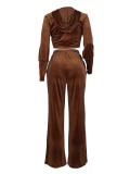 Solid Color Hooded Long Sleeve Two Piece Pants Set FENF-6049