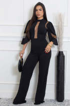 Mesh Patchwork Tie Up Wide Leg Jumpsuit OSM-4490