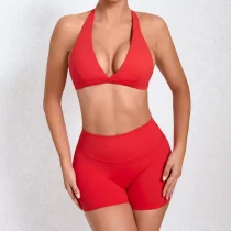 Solid Color Sport Fitness Two Piece Shorts Set GQSA-10317/13776