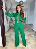 Hollow Out Tie Up Wide Leg Jumpsuit OSM-4491