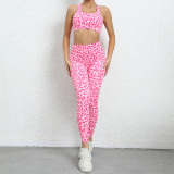 Leopard Print Tank Tops Sport Two Piece Pants Set GQSA-44839