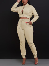 Single-button Sleeve Zipper Top Sport Two-piece Pants Set FENF-6042