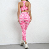 Leopard Print Tank Tops Sport Two Piece Pants Set GQSA-44839