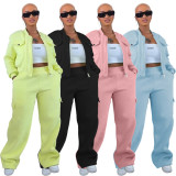 Fleece-Lined Hoodie+Multi-Pocket Pants Sportswear Set CM-9529