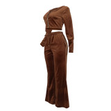 Solid Color Hooded Long Sleeve Two Piece Pants Set FENF-6049