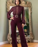 Hollow Out Tie Up Wide Leg Jumpsuit OSM-4491