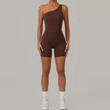 Solid Color Single Shoulder Fitness Romper GQSA-1312