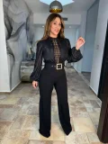 Hollow Out Tie Up Wide Leg Jumpsuit OSM-4491