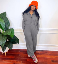 Plus Size Long Sleeve Lapel Wide Leg Jumpsuit NY-3713
