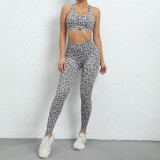 Leopard Print Tank Tops Sport Two Piece Pants Set GQSA-44839