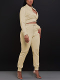 Single-button Sleeve Zipper Top Sport Two-piece Pants Set FENF-6042