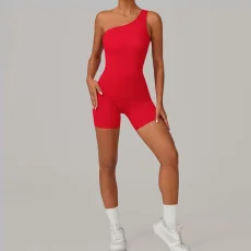 Solid Color Single Shoulder Fitness Romper GQSA-1312