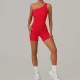 Solid Color Single Shoulder Fitness Romper GQSA-1312