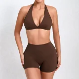 Solid Color Sport Fitness Two Piece Shorts Set GQSA-10317/13776