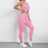 Leopard Print Tank Tops Sport Two Piece Pants Set GQSA-44839