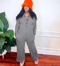 Plus Size Long Sleeve Lapel Wide Leg Jumpsuit NY-3713