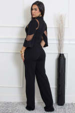Mesh Patchwork Tie Up Wide Leg Jumpsuit OSM-4490