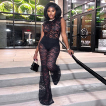 Lace Patchwork Bodysuit Two Piece Pants Set GFCF-1402