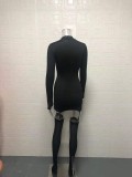 Long Sleeve Solid Color Mini Dress+Stockings 2 Piece Set GWTC-W0316