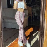Plus Size Bohemian Slim Flared Printed Pants GWTC-W0730