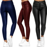 Plus Size Solid-color Leather Slim Casual Pants GWTC-W0313