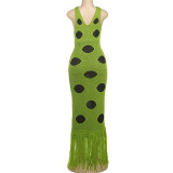 Black Polka-dot Sleeveless Tassel Long Dress GSLF-W25D78177