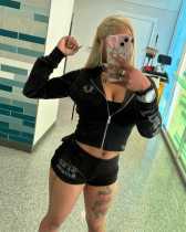 Letter Hot Drill Long Sleeve Two Piece Shorts Set GFCF-1388