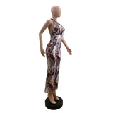 Print Halterneck Backless Loose Jumpsuit GSMJ-6062