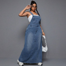 Plus Size Fashion Denim Sling Loose Long Dress GDAM-218727