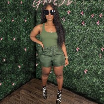 Sleeveless Solid Color Two Piece Shorts Set GWDS-220508