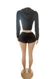 Letter Hot Drill Long Sleeve Two Piece Shorts Set GFCF-1388