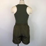 Sleeveless Solid Color Two Piece Shorts Set GWDS-220508