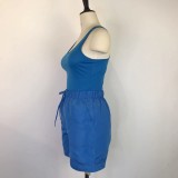 Sleeveless Solid Color Two Piece Shorts Set GWDS-220508