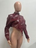 Long Sleeve Leather Short Coats YMEF-57075