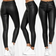 Plus Size Solid-color Leather Slim Casual Pants GWTC-W0313