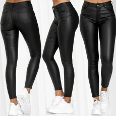 Plus Size Solid-color Leather Slim Casual Pants GWTC-W0313