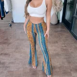 Plus Size Bohemian Slim Flared Printed Pants GWTC-W0730