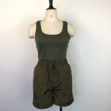 Sleeveless Solid Color Two Piece Shorts Set GWDS-220508