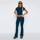 Solid Color Casual Two Piece Pants Set GWTC-W0719
