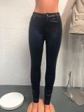 Plus Size Solid-color Leather Slim Casual Pants GWTC-W0313